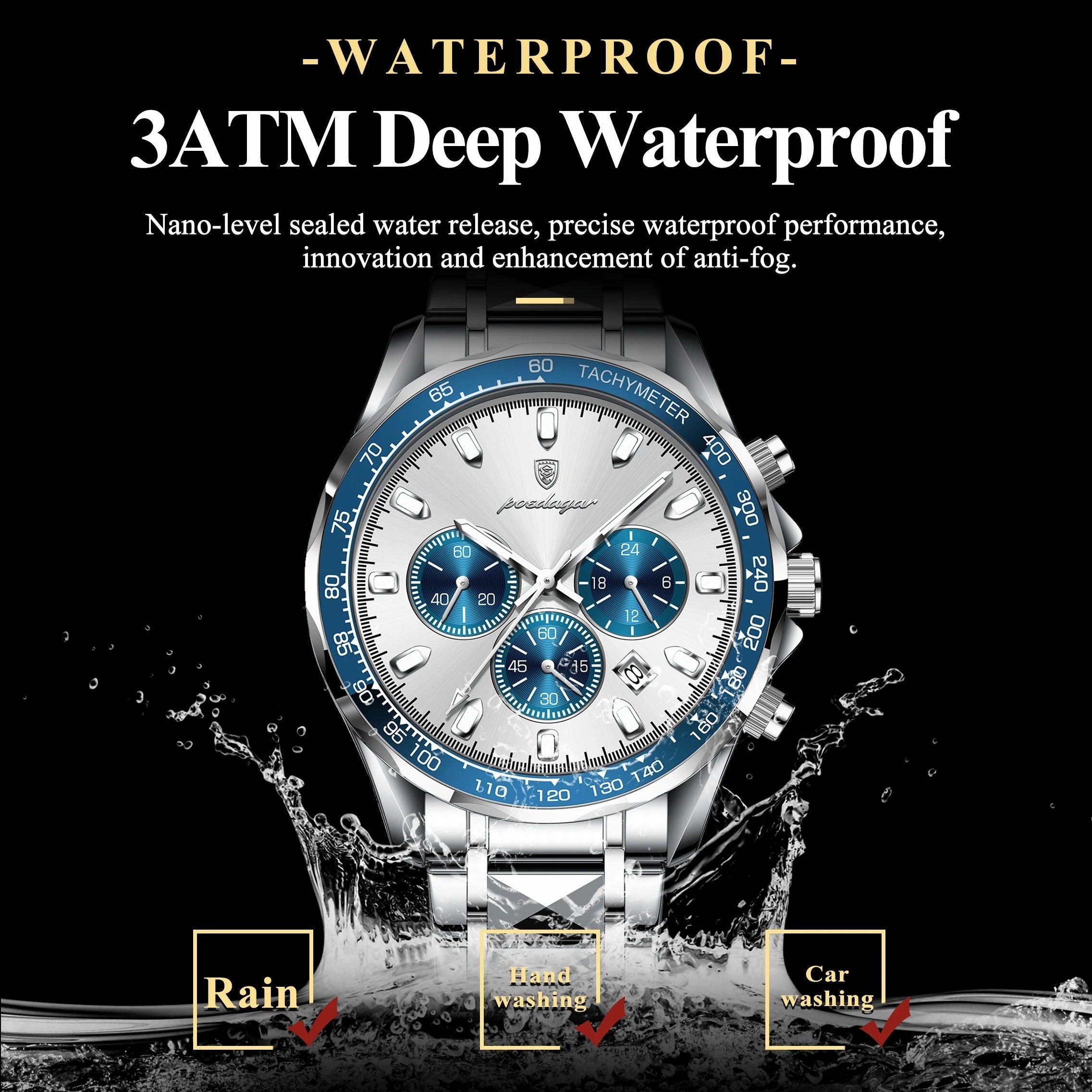 POEDAGAR Fashion Brand Men Watch Waterproof Stainless Steel