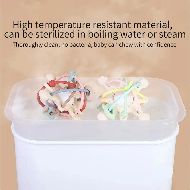 Rattle & Sensory Teether Bed Bell Silicone Montessori Ball Newborn Baby