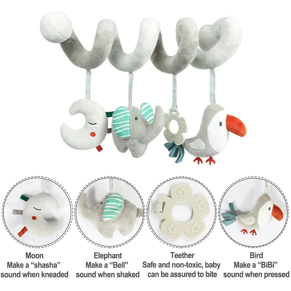 Baby Car Seat Toy Activity Spiral Plush Hanging Wrap Around Pram Pushchair Stroller