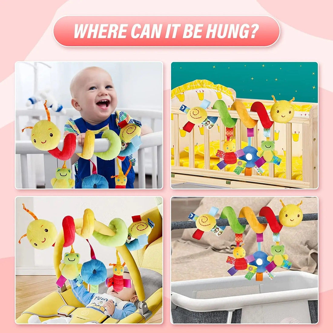 Baby Hanging Car Seat Toys Plush Activity Hanging Stroller Toys with BB