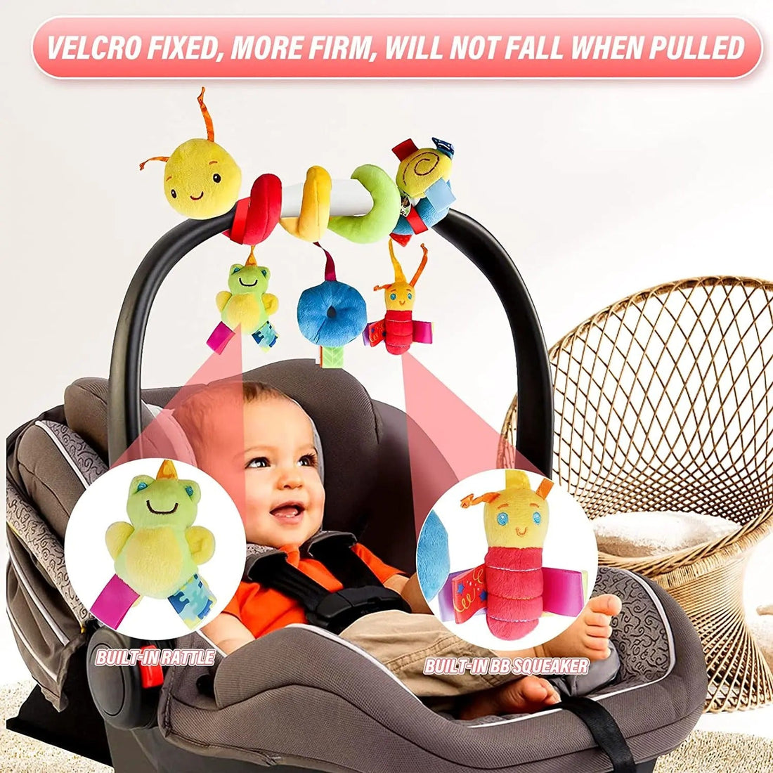 Baby Hanging Car Seat Toys Plush Activity Hanging Stroller Toys with BB